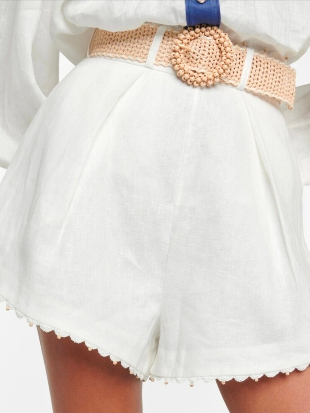 Zimmerman Tiggy Tuck White linen shorts Scalloped Detail Sz 1